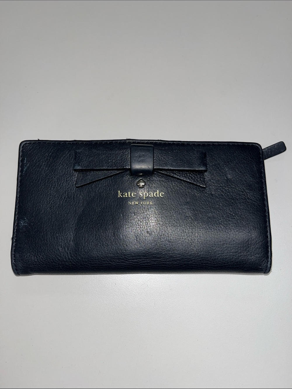 kate spade Black Leather Bow Snap Wallet